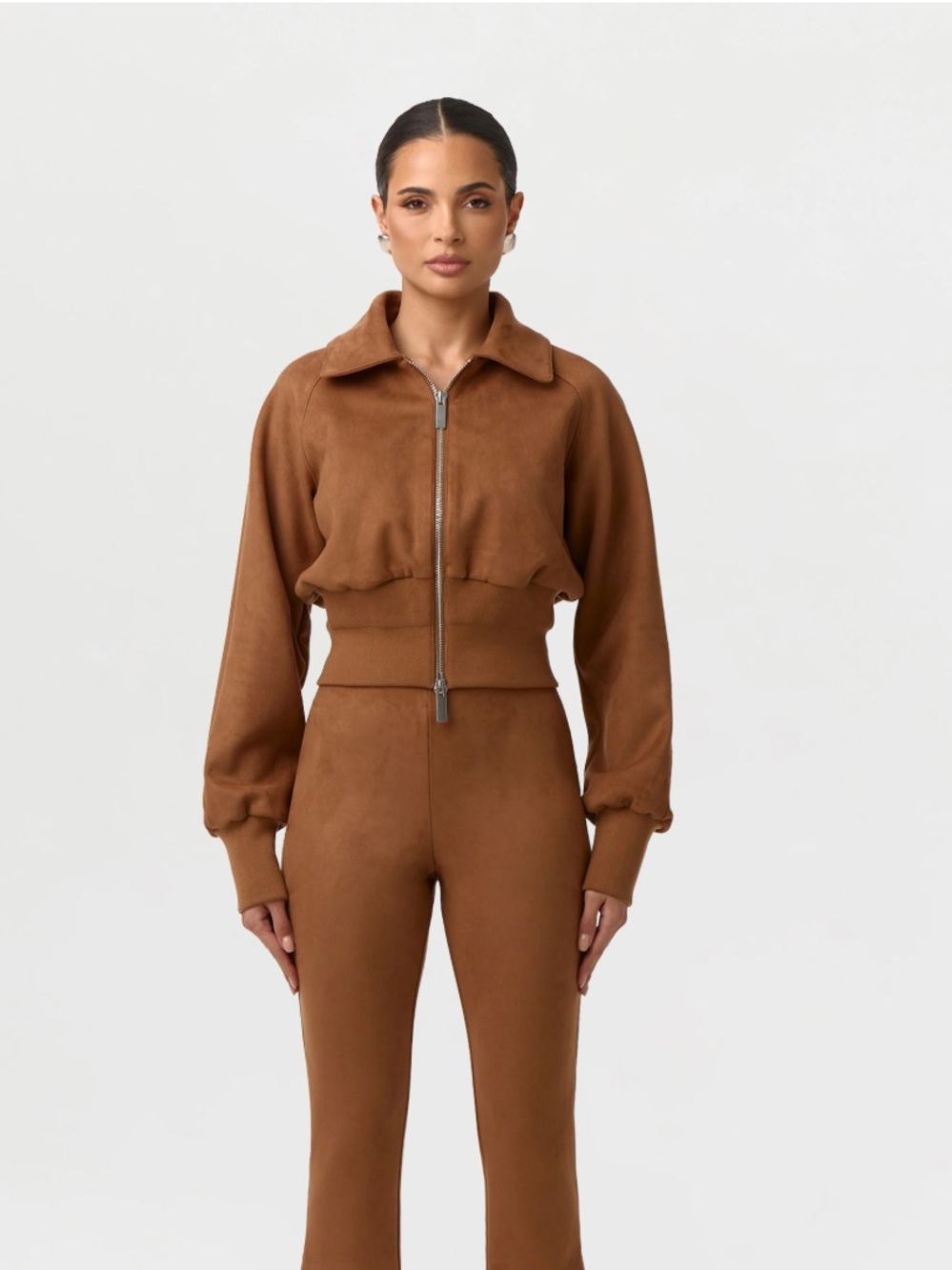 🤎 Naked Wardrobe Brown Faux Suede Zip-Up Bomber Jacket Top Coat Medium M Mocha